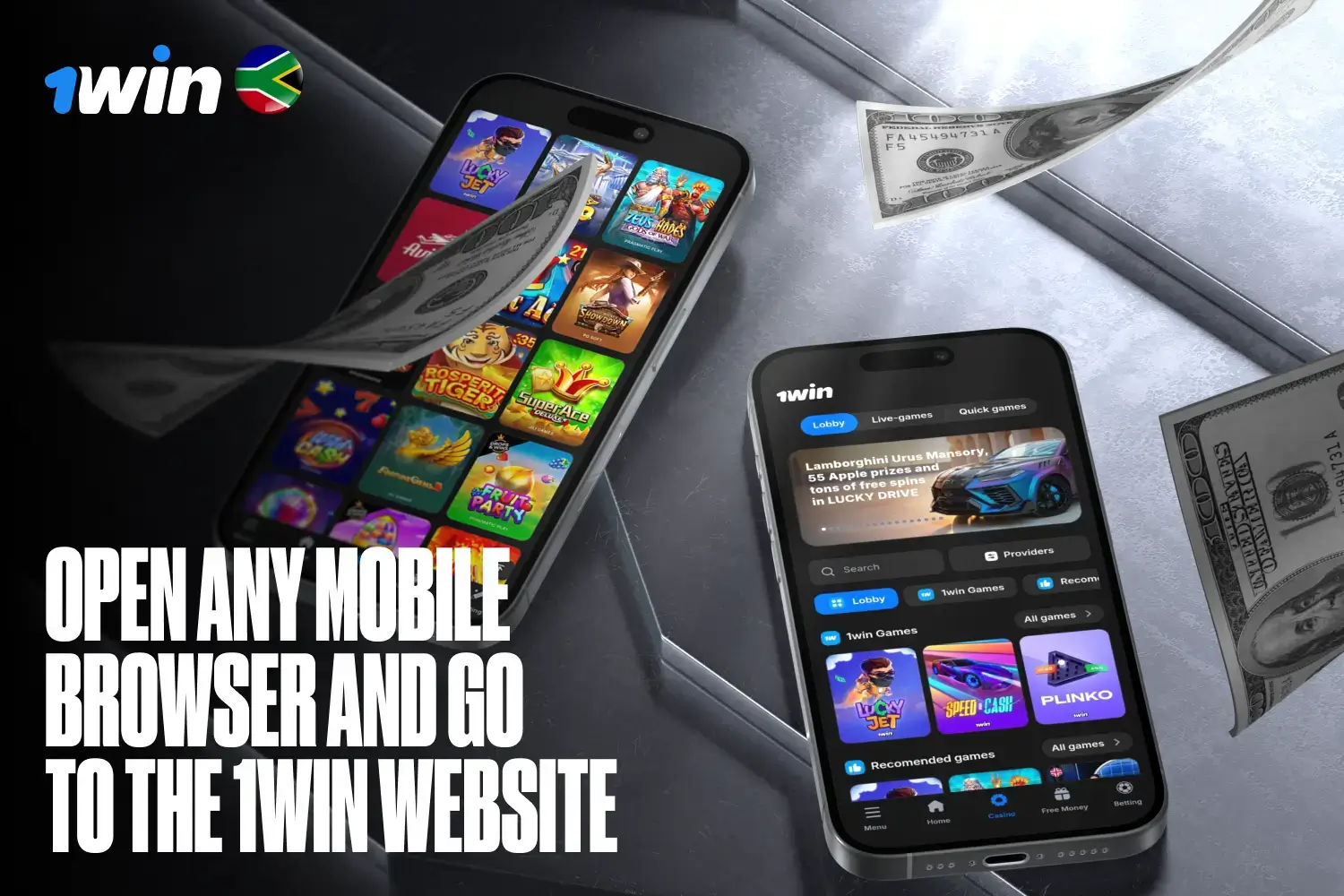 Official 1win website homepage on mobile browser